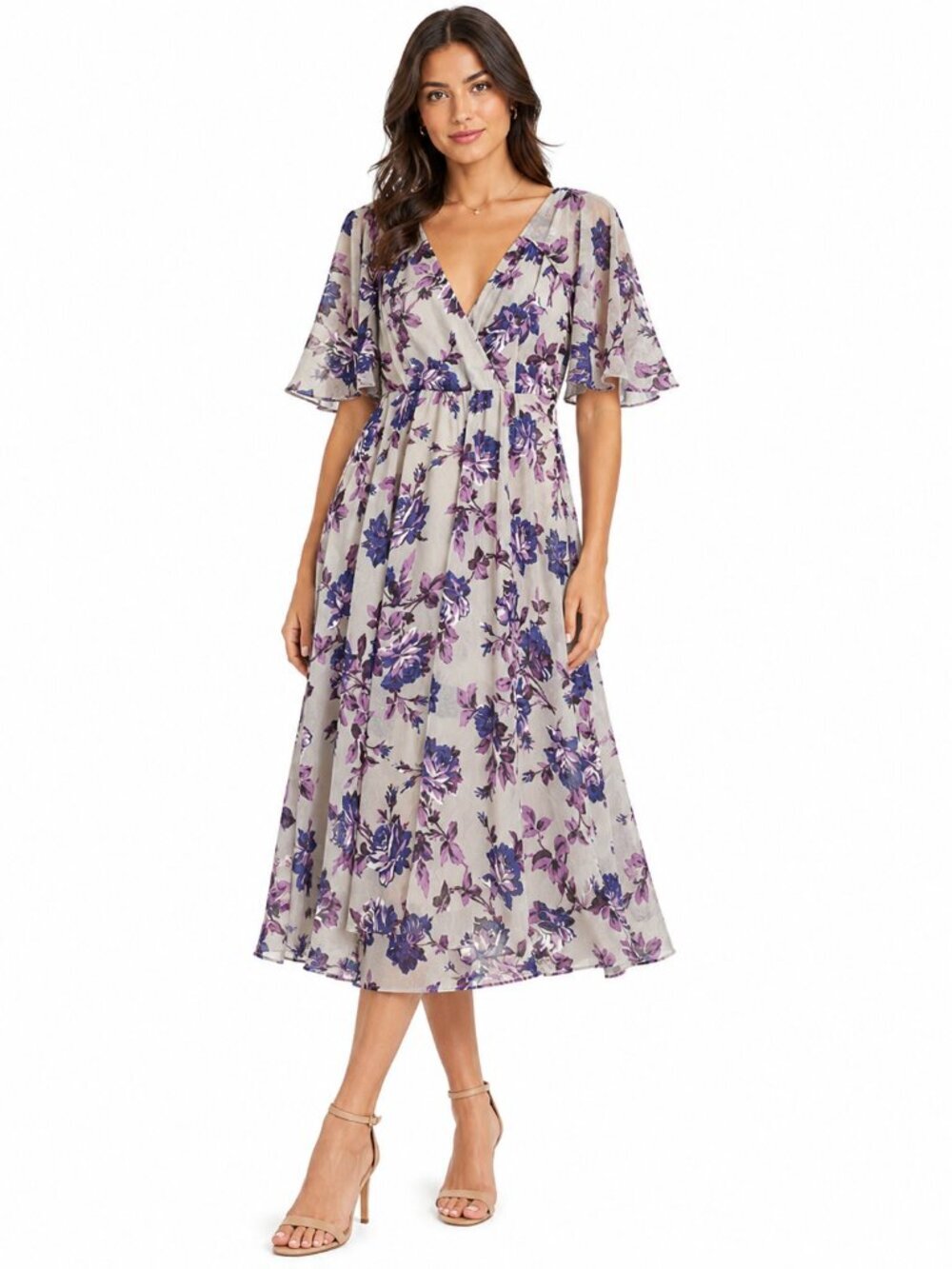 ASOS Purple Floral Elsie Dress Flutter Sleeve Lined Size 12 NEW